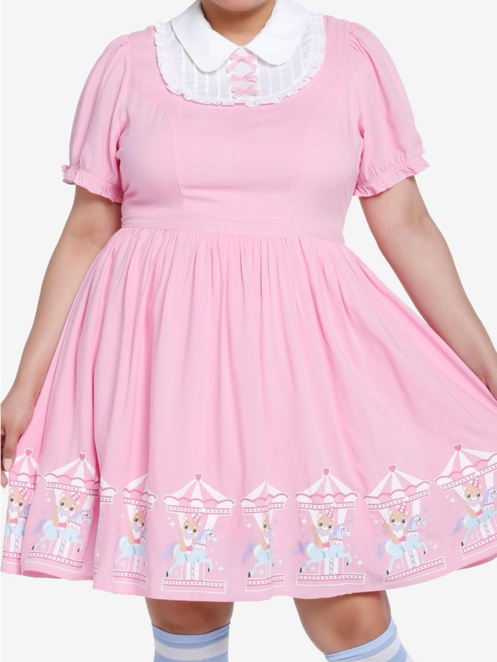 Sweet society Pink Carousel Print Collar Womens Dress pulls on sleeve Bin#6 - Picture 9 of 12